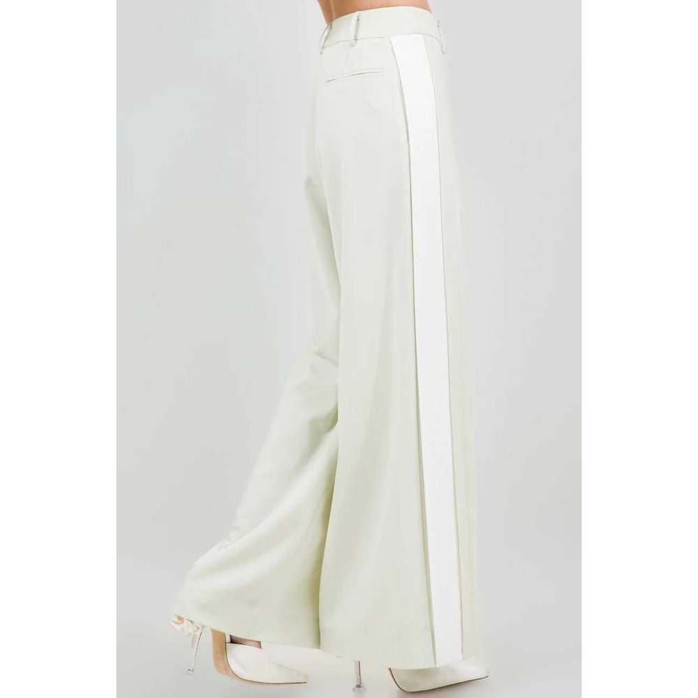 Whiteroom + Cactus Sage Green Wide Leg Side Stripe Trousers Size 8 Womens